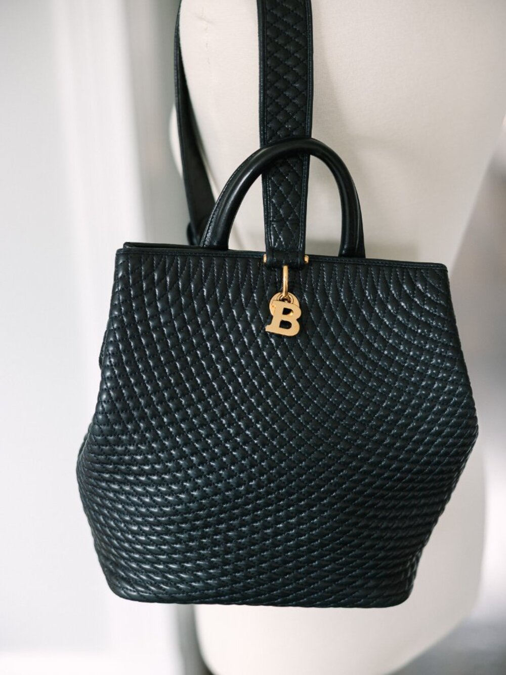 Vintage Bally Quilted Leather Hobo Tote | Midnight Navy | 1990s